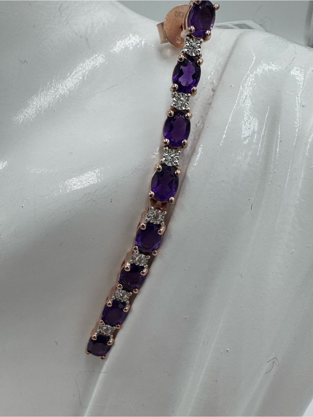 Amethyst 925 Linear Drop Earrings NWT - Picture 2 of 4